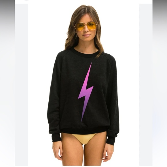 Aviator Nation Bolt Fade ombré Crew Sweatshirt sz Medium black pink purple - Picture 3 of 11